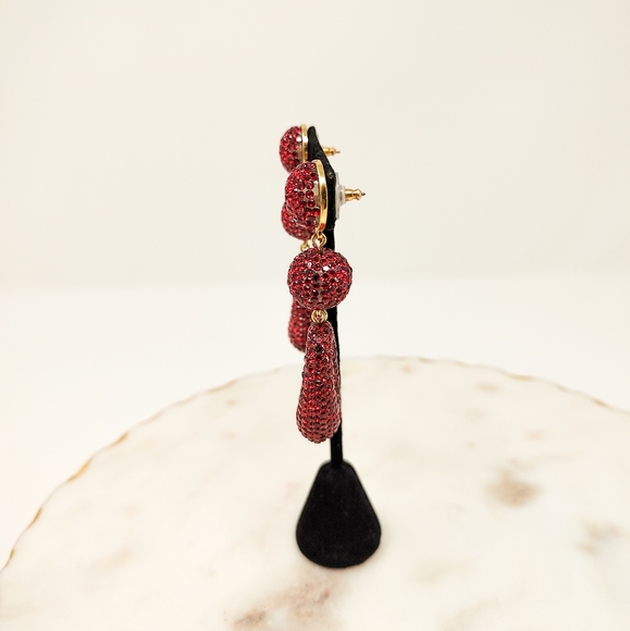 J. Crew red crystal pave statement three tiered dangle earrings - Picture 5 of 7